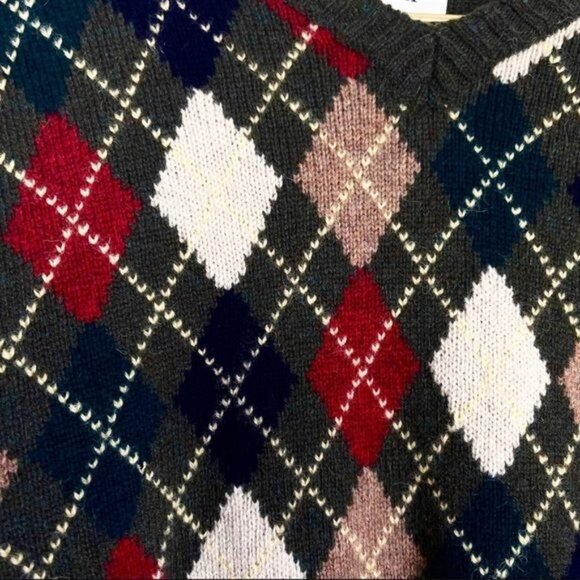 GAP 100% wool Green Classic Argyle V-Neck Grandpa’s Sweater XL - Picture 3 of 8